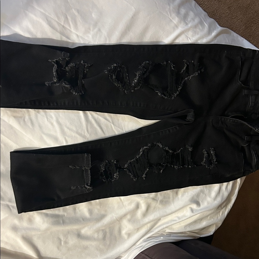 American Eagle Outfitters Black Distressed Straight Leg Jeans